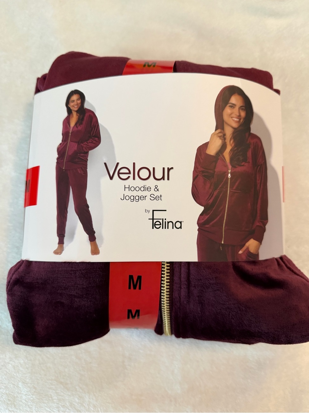 Felina Velour Hoodie & Jogger Set - Burgundy